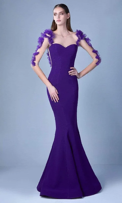 MNM Couture - G1094 Ruffle Ornate Illusion Mermaid Gown