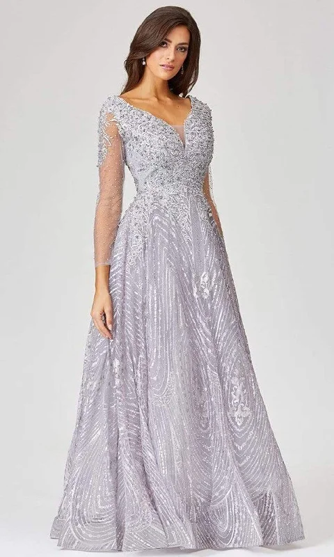 Lara Dresses - 29479 Beaded Plunging V Neck Long Sleeves Dress