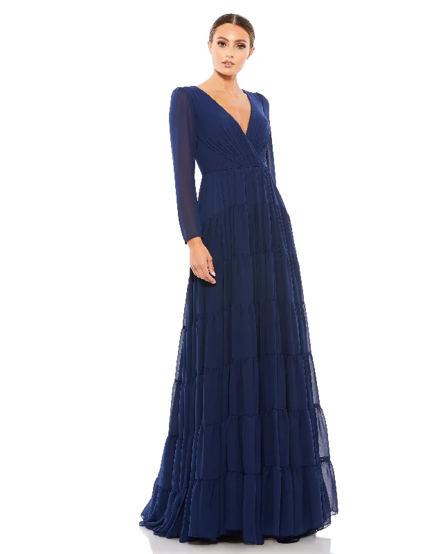 Long Sleeve Ruffle Tiered Evening Gown