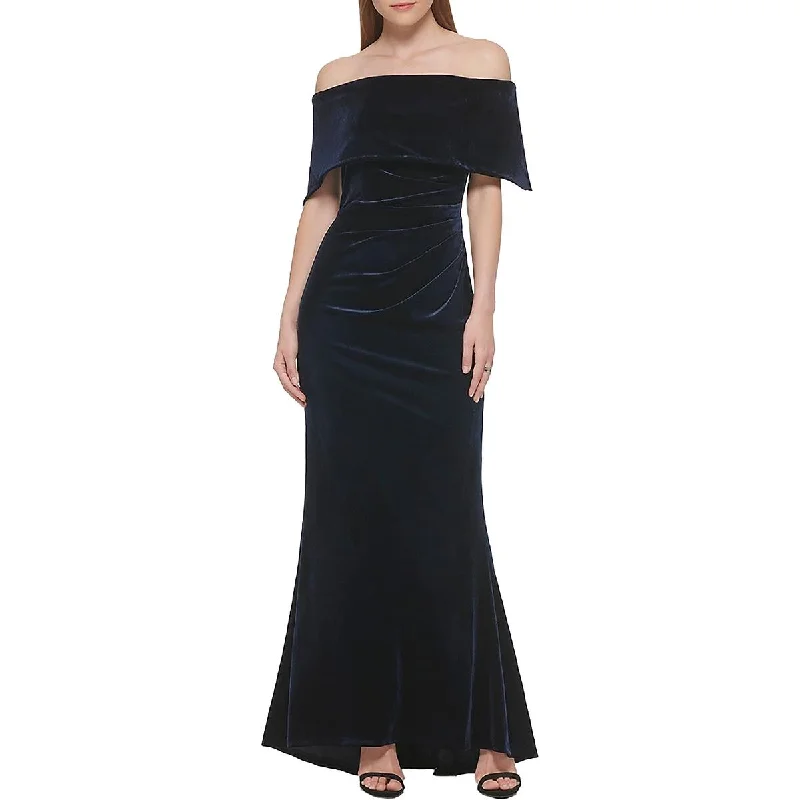 Womens Velvet Off-The-Shoulder Evening Dress