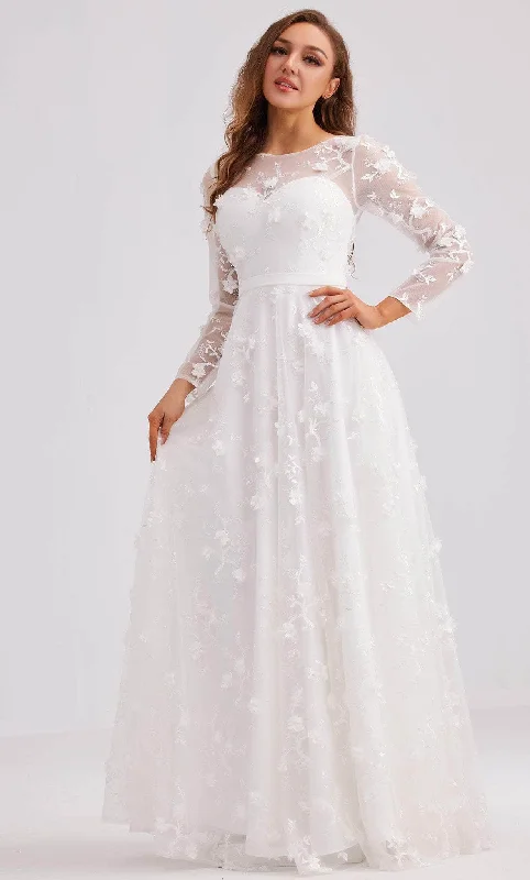 J'Adore Dresses J23034 - Long Sleeve Applique Evening Dress