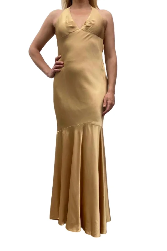 Satin Evening Gown In Gold