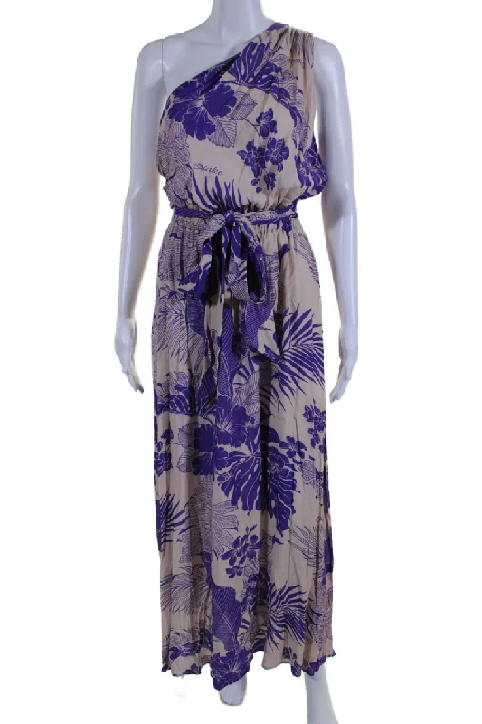 Pinko Womens Floral Print Sleeveless One Shoulder Maxi Dress Purple