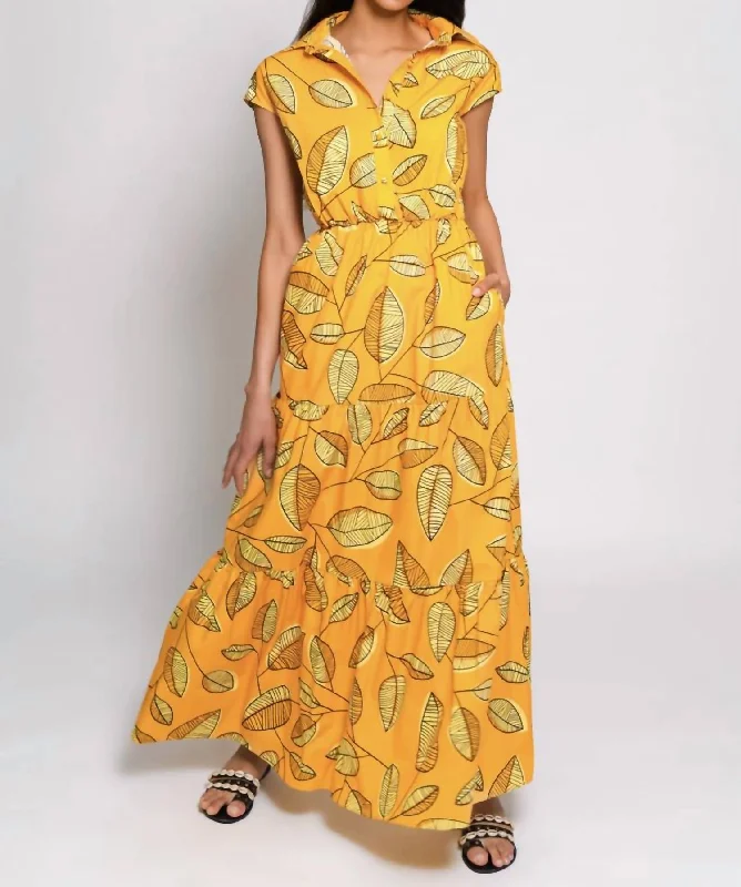 Mandi Maxi Dress In Yellow Leaves