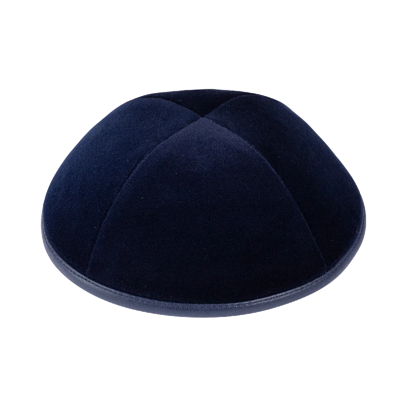 iKippah Navy Velvet Yarmulka with Navy Leather Trim