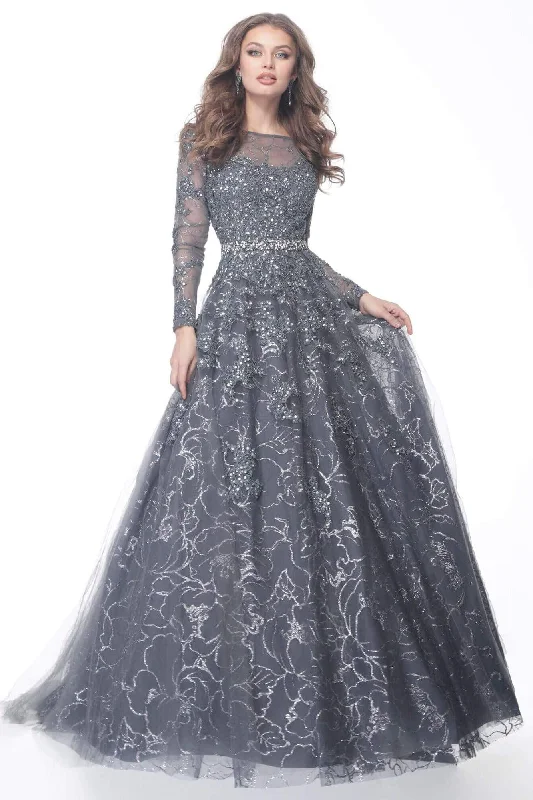 Jovani - 51838 Embroidered Long Sleeve Bateau Ballgown