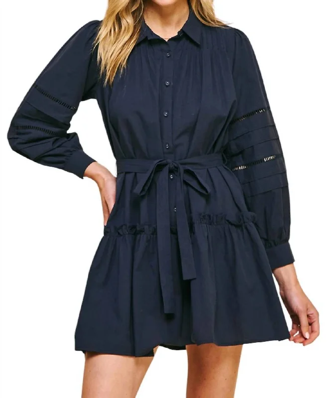 Buttondown Belted Mini Dress In Ink