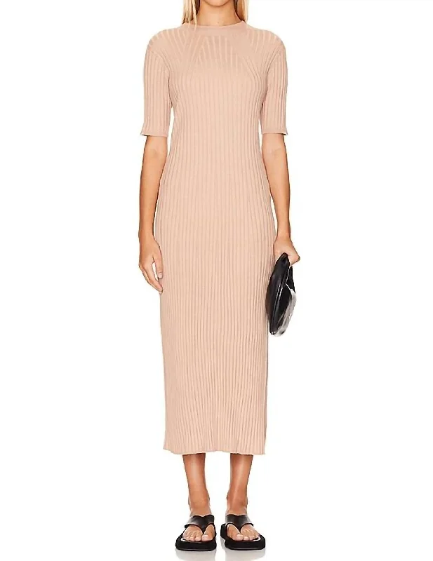 Maeve Rib Knit Midi Dress In Warm Taupe