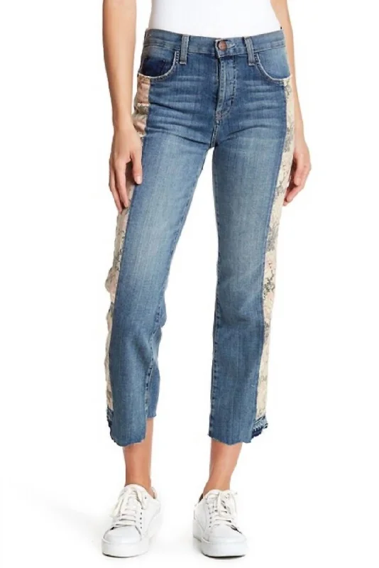 Uneven Seemed Original Straight Floral Jeans In Blue