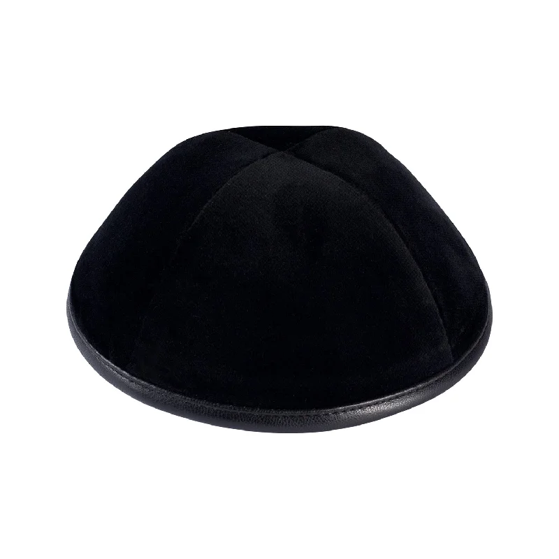 iKippah Black Velvet Yarmulka with Black Leather Trim