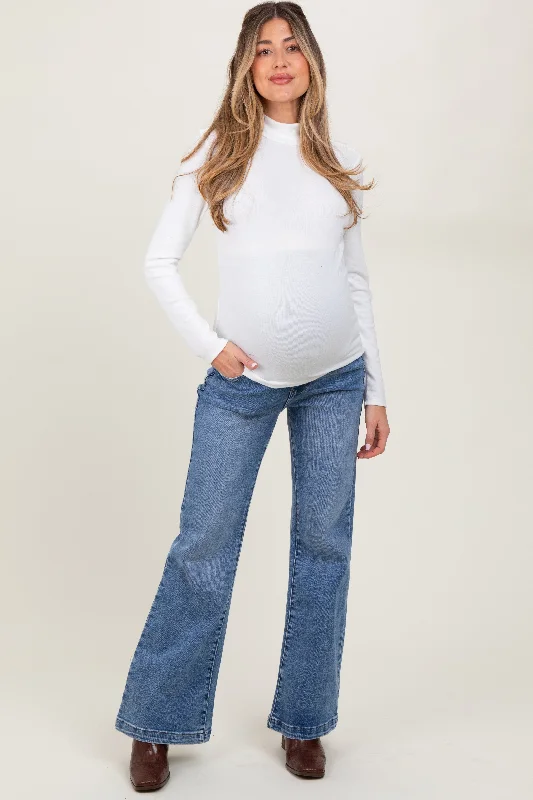 Blue Washed Wide Leg Maternity Jeans