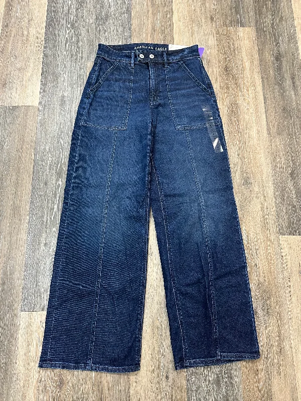 Jeans Wide Leg By American Eagle In Blue Denim, Size: 2 Short