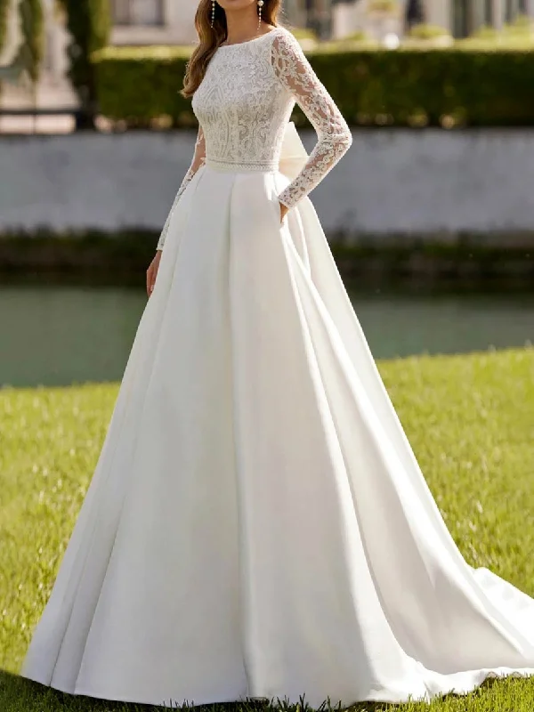 Vintage Long Sleeve Wedding Dress Winter A-line Courthouse