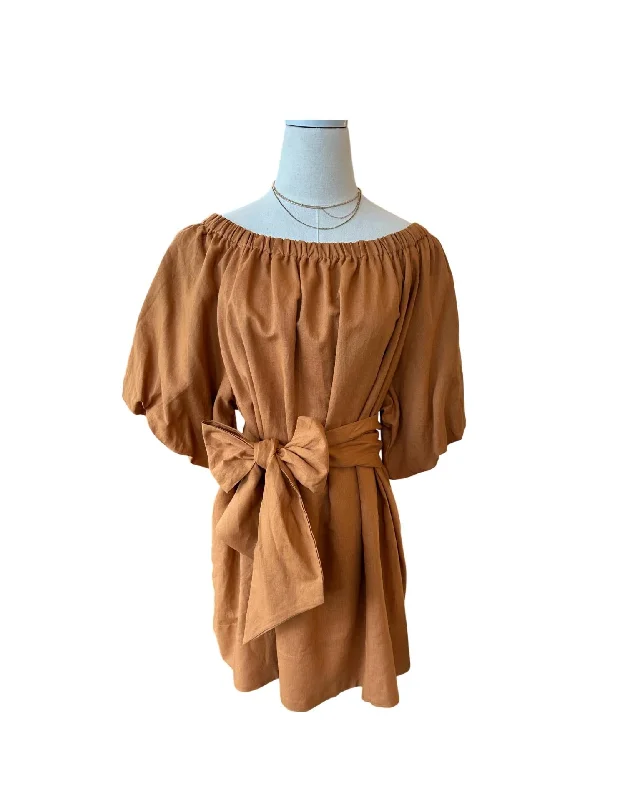 Nolan Linen Mini Dress In Camel