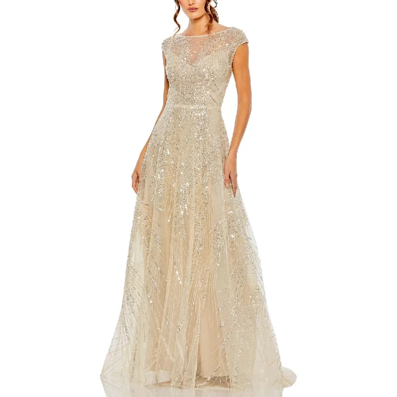 Womens Tulle Sequined Evening Dress